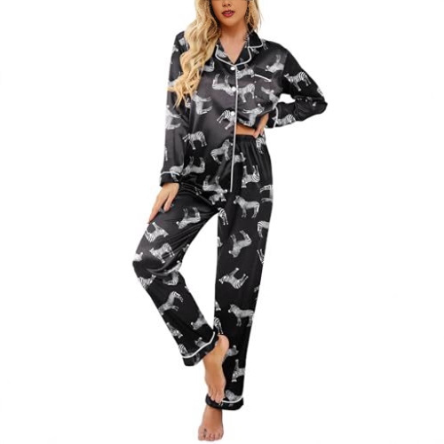 Women's Cuban Collar Starry Animal Boot Print Long Sleeve Shirt Set