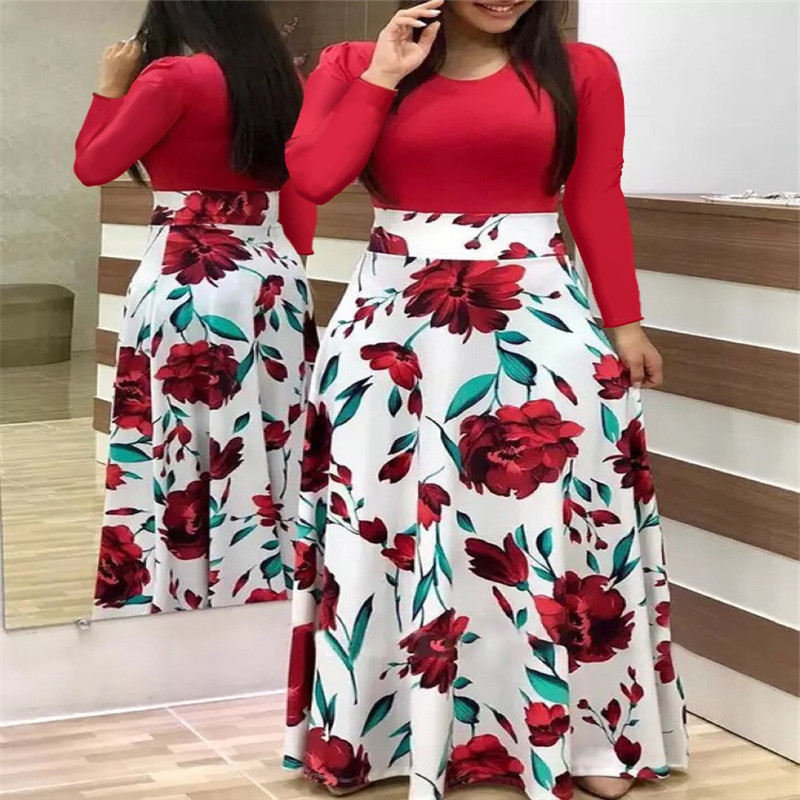 Floral Print Colorblock Short Sleeve Plus Size Dress
