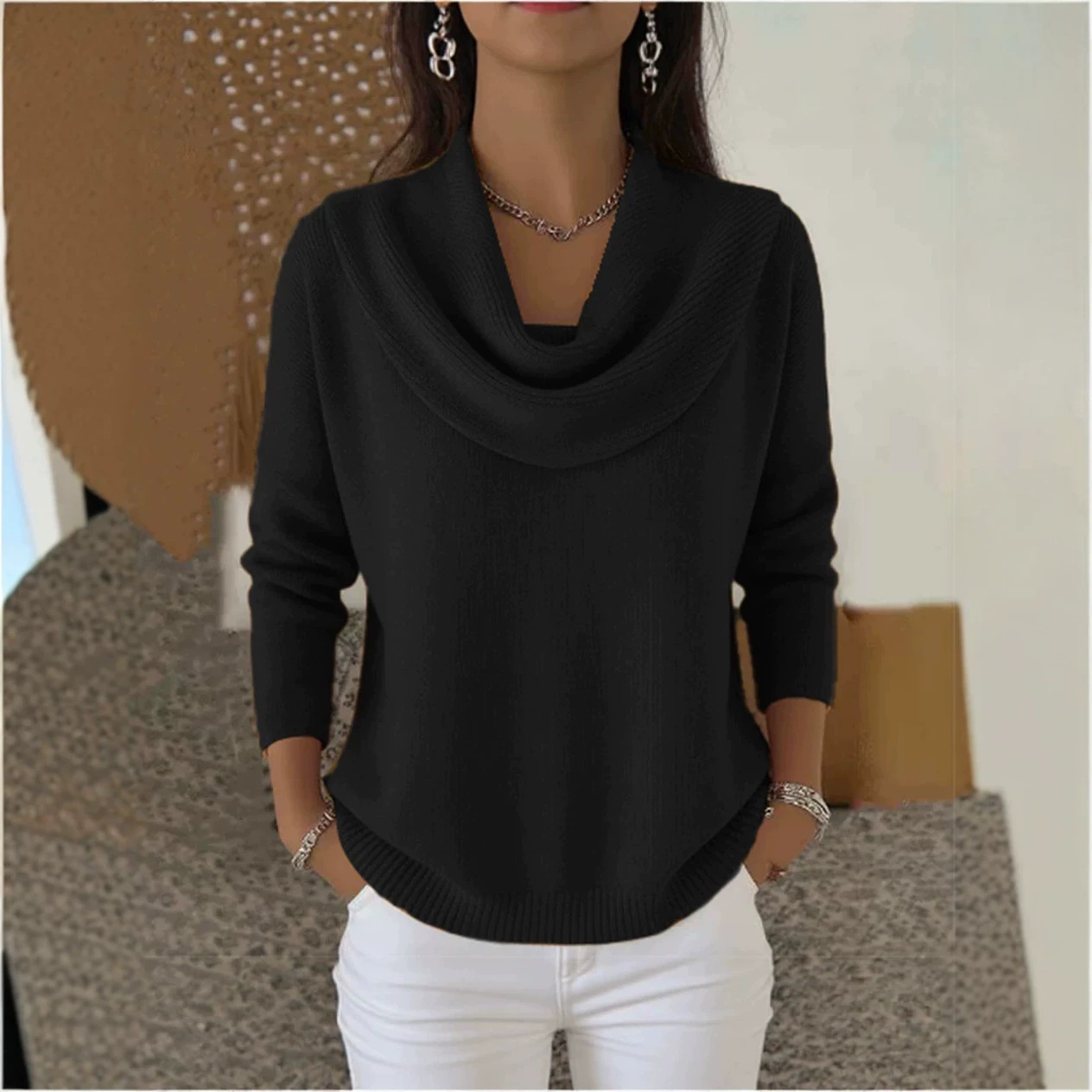 Women's Solid Color Long Sleeve Knit Sweater