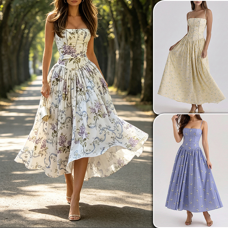 Floral Print High-Waist Sleeveless Slip Dress