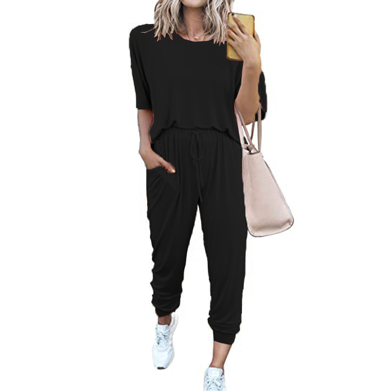 Women's Solid Color Short Sleeve Casual Two-Piece Set