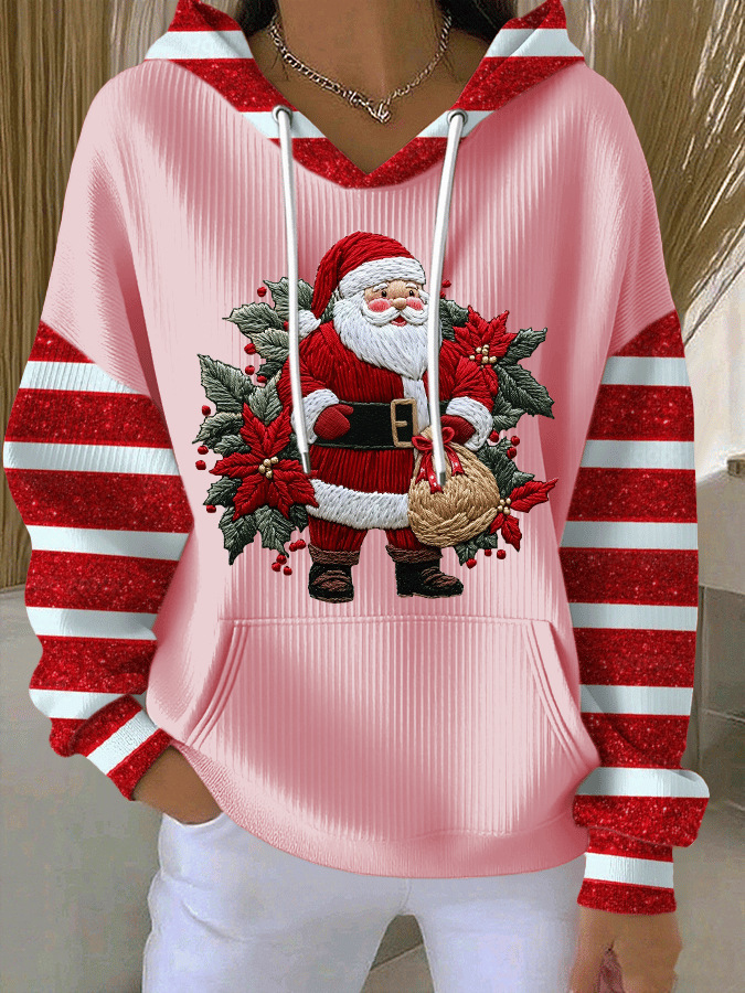 Women's Santa Leaf Gift Print Hooded Sweatshirt