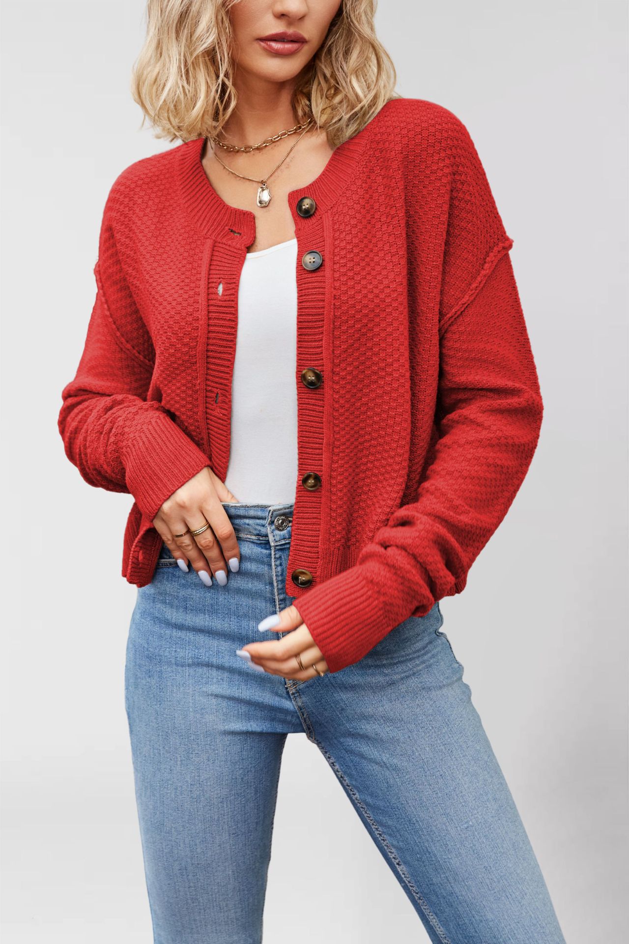 Women's Knit Cardigan Single-Breasted Button-Up Commuter Sweater Coat