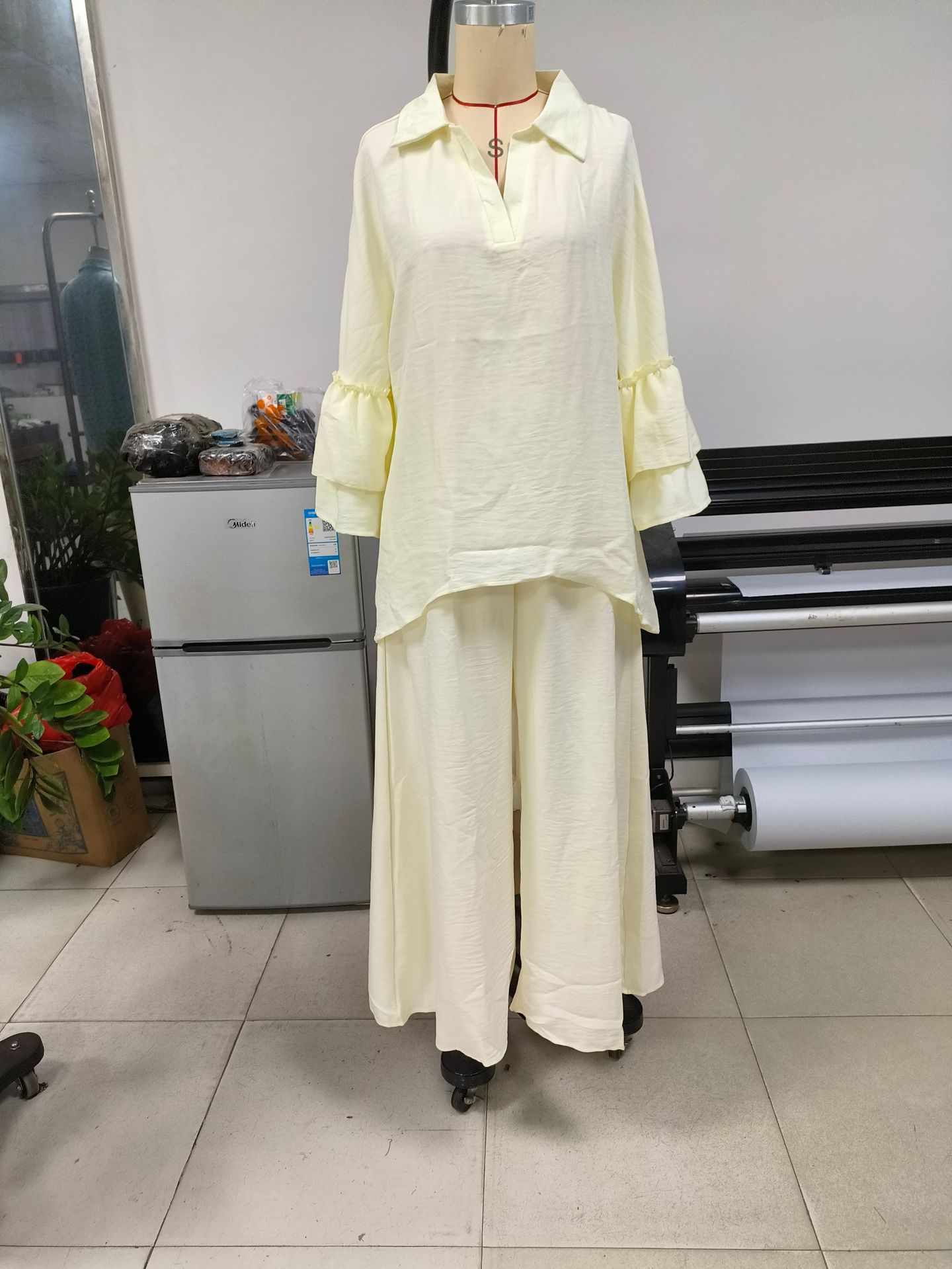 Women's Casual Solid Color Shirt Collar Loose Two-Piece Set