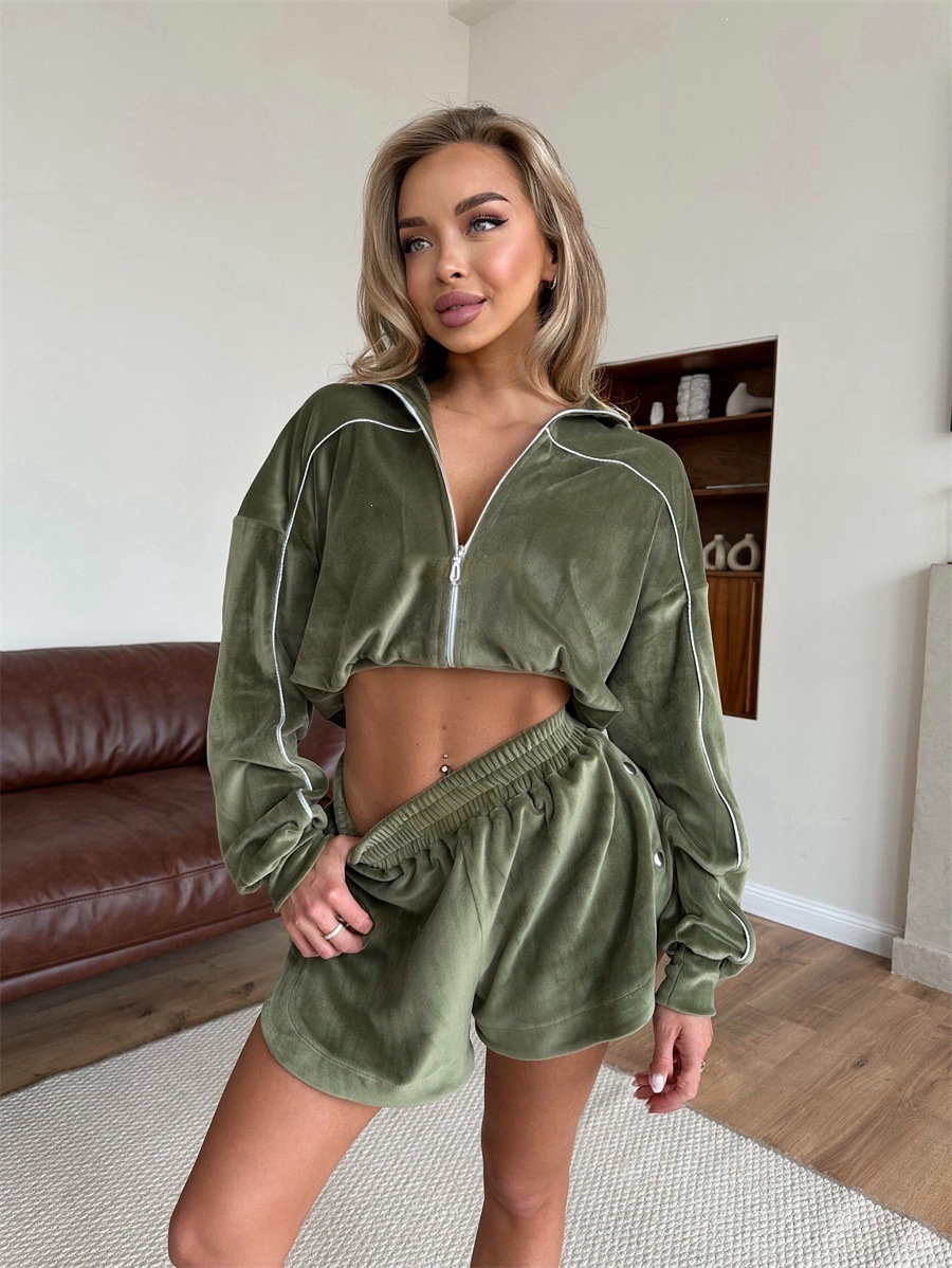 Women's Striped Zip-Up Cardigan and Shorts Two-Piece Set