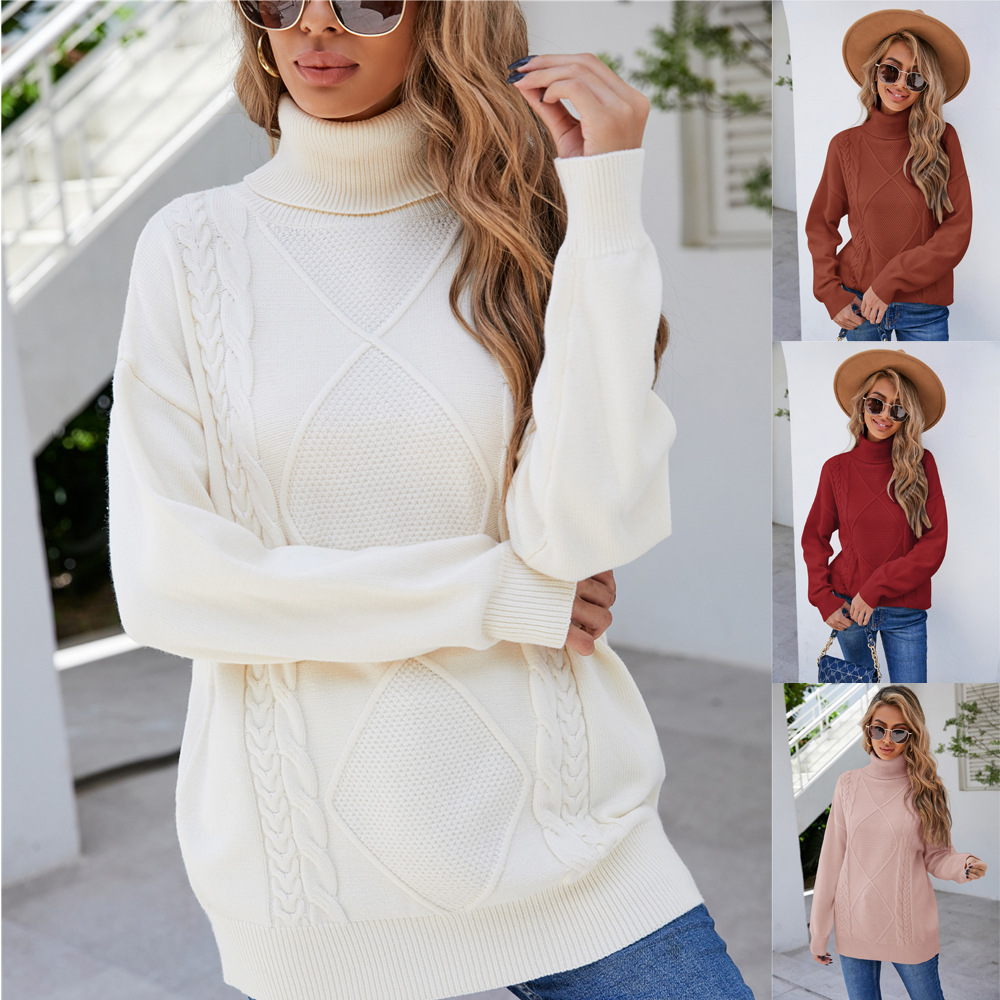 Women's Turtleneck Cable Knit Pullover Sweater Plus Size Loose Fit