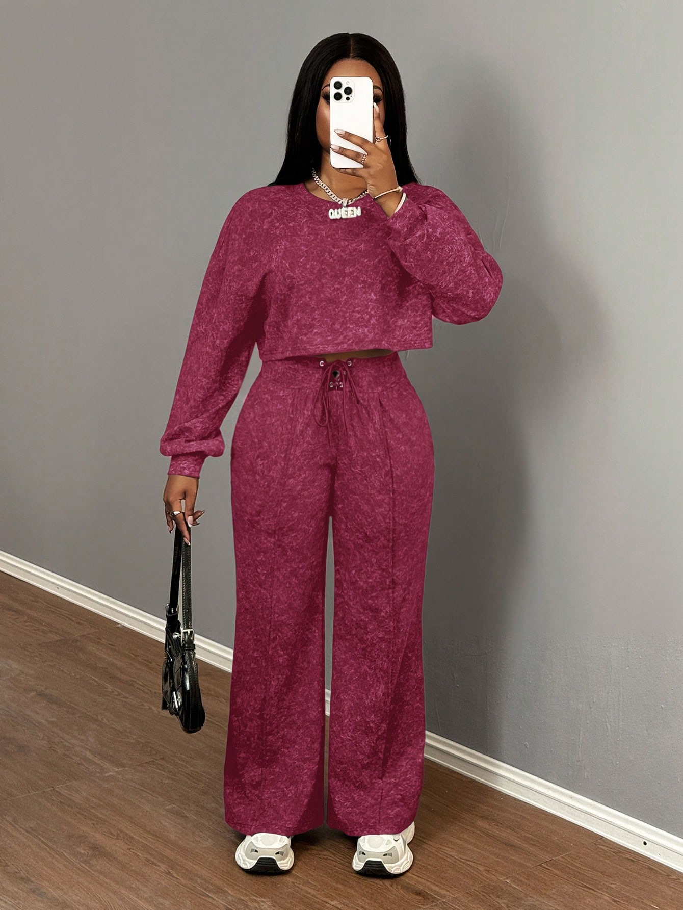 Women's Long-Sleeve Washed Zip-Up Sweatsuit Set
