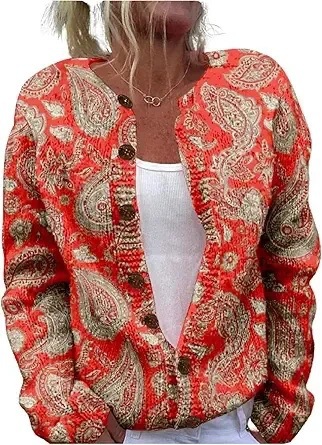 Women's Winter Graphic Print Faux Sweater Cardigan with Button Front