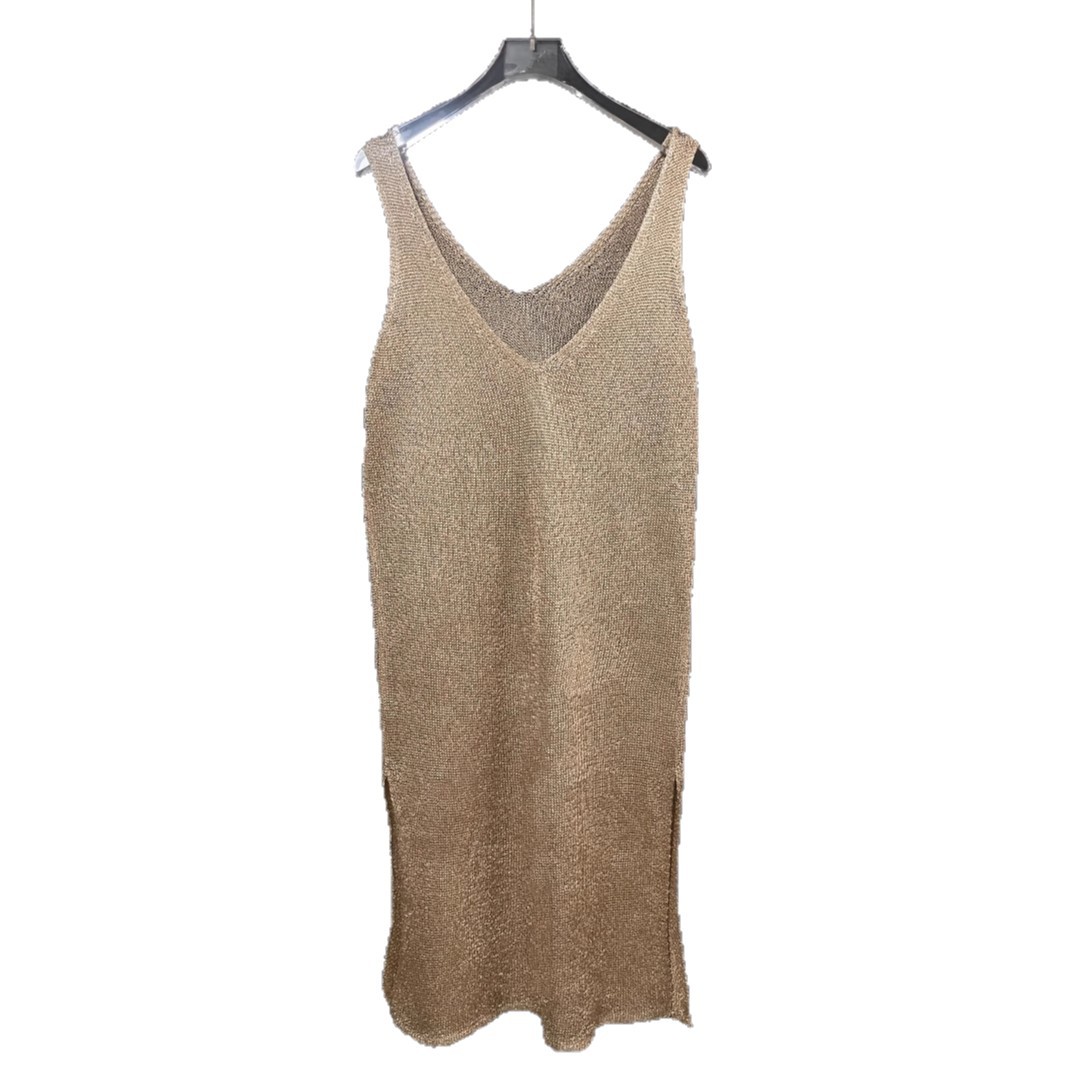 Women's Sleeveless V-Neck Knit Sweater Dress Solid Color A-Line Midi