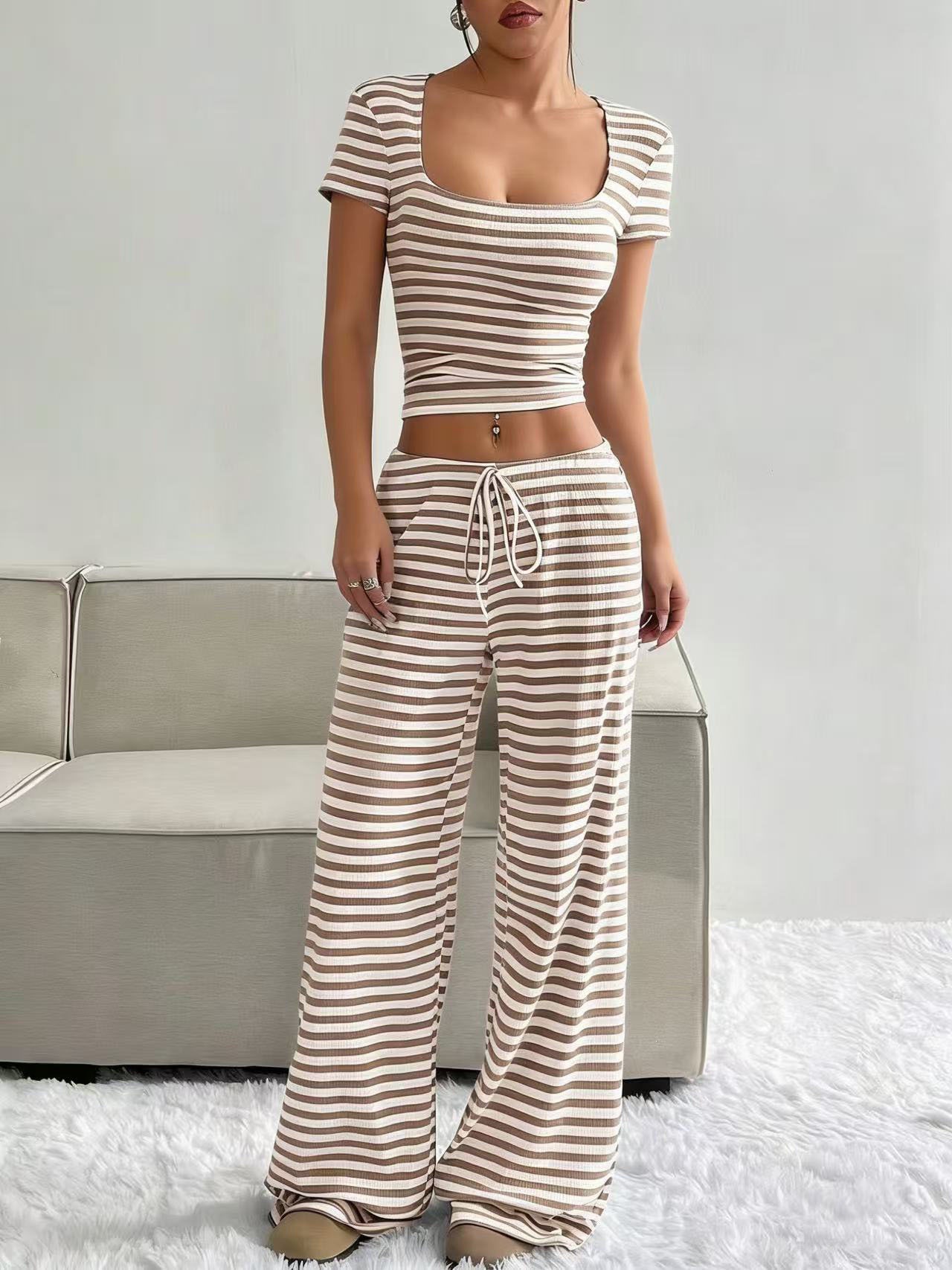 Striped High-Waist Wide-Leg Pants Set for Women