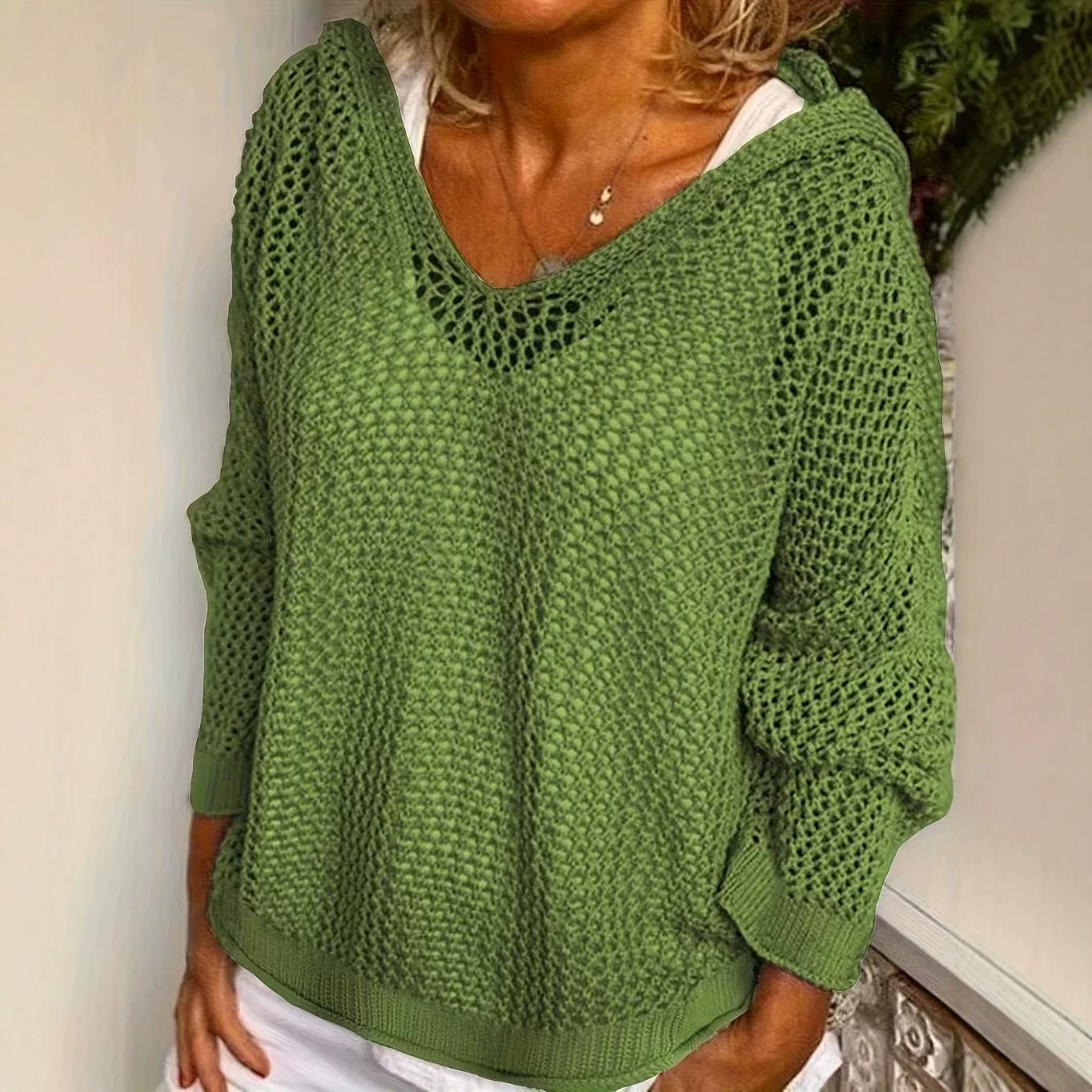 Hooded Knit Sun Protection Top Lightweight Loose Pullover