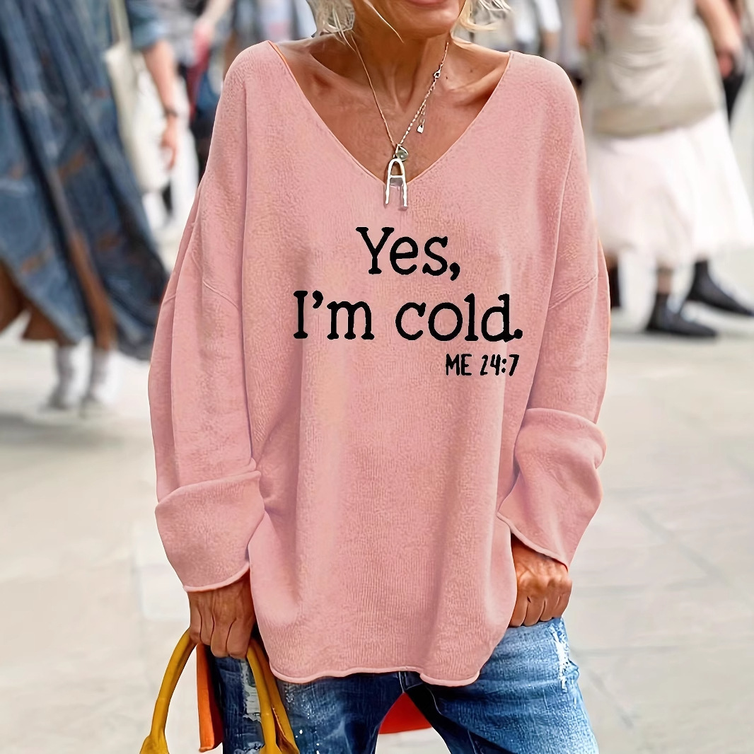 Women's Loose V-Neck Letter Print Sweater