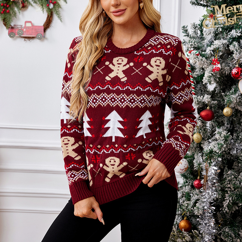 Gingerbread Man Jacquard Long-Sleeve Pullover Sweater