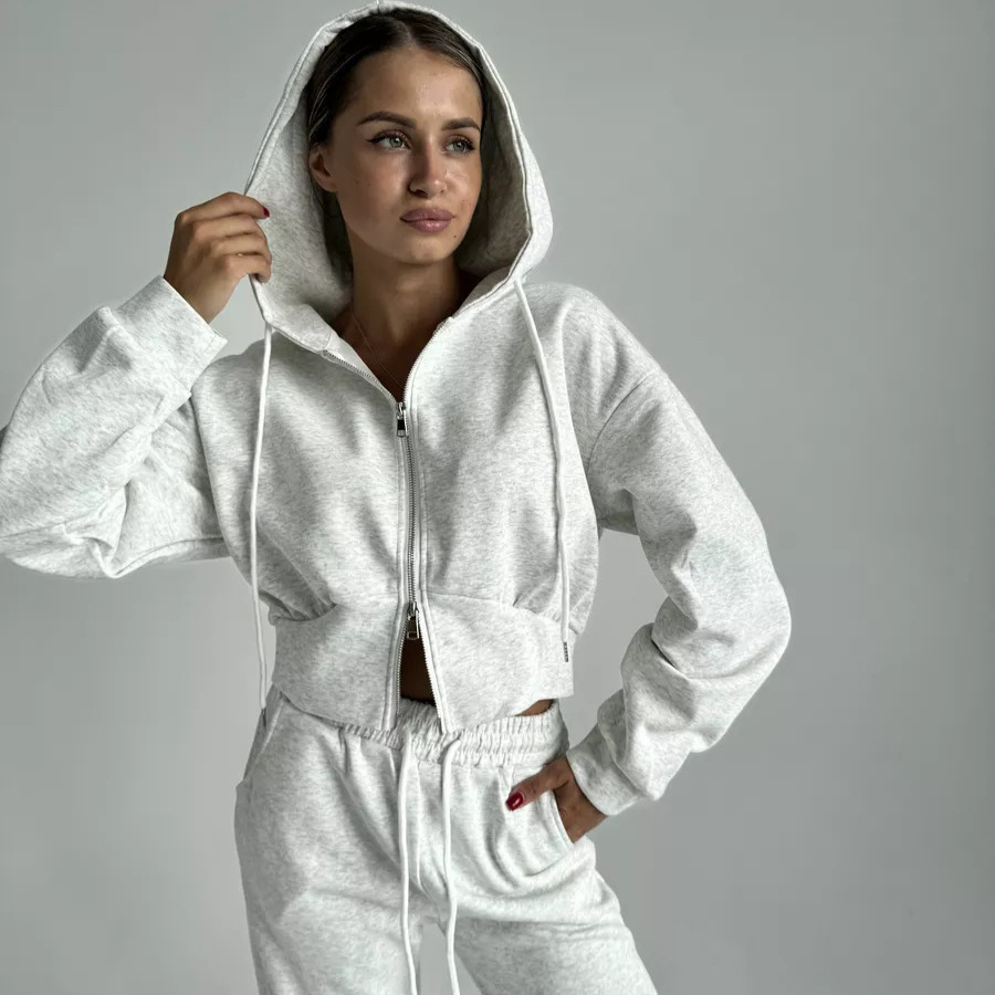 Women's Cotton-Blend Zip-Up Hoodie & Drawstring Pants Set