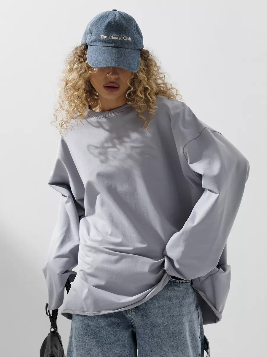 Women's Oversize Solid Crewneck Long Sleeve Casual T-Shirt