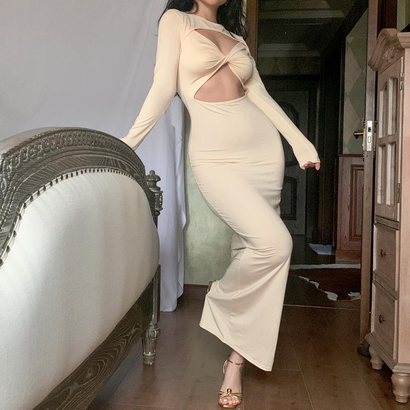 Women's Solid Cutout Long Sleeve Bodycon Dress