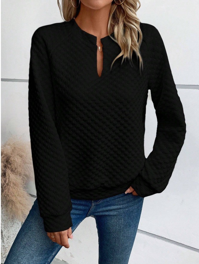 Women's Solid Color Deep V-Neck Long Sleeve Casual Sweatshirt