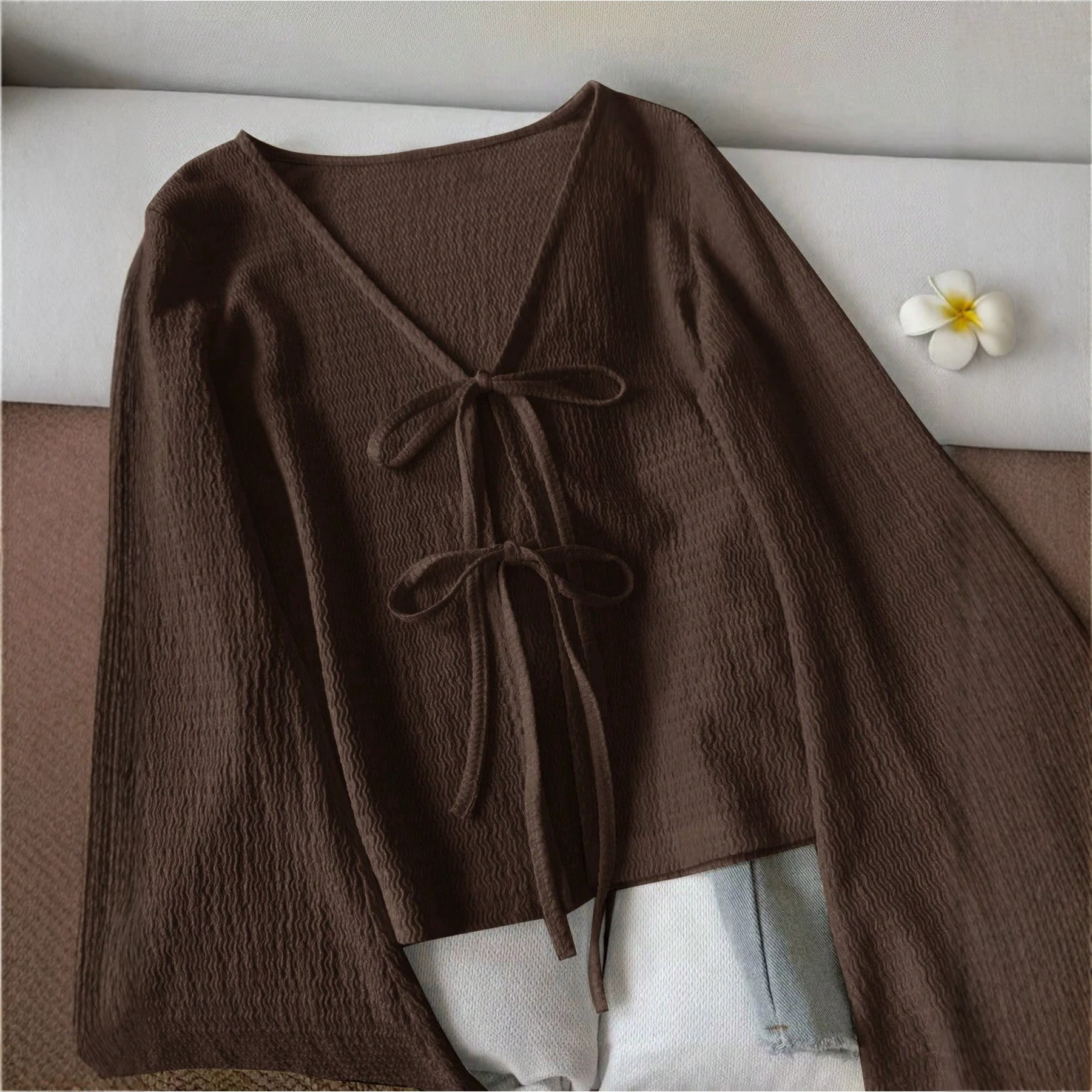 Women's Tie-Front Knit Cardigan Short Loose Casual Top