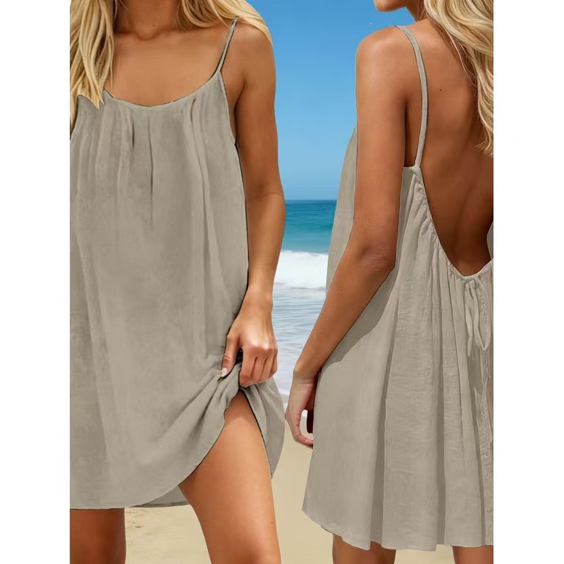 Ice Silk Ruched Open-Back Cami Mini Dress