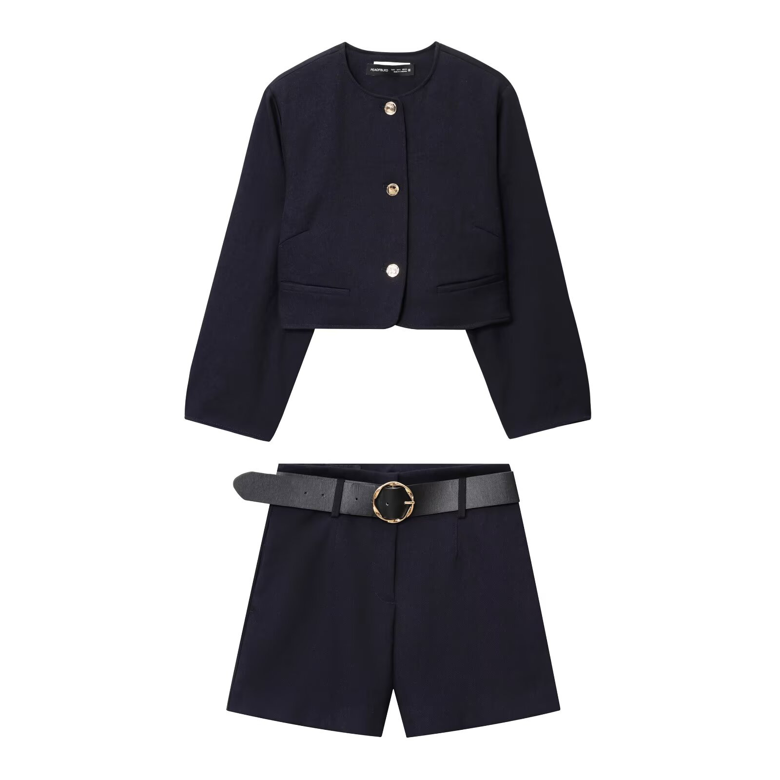 Gold Button Blazer and Shorts Two-Piece Set