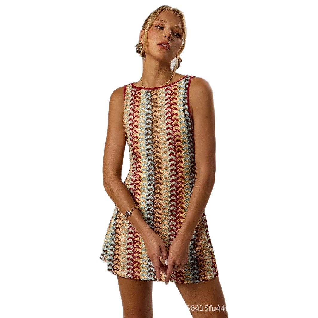 Crochet Pattern Colorblock Sleeveless A-Line Midi Dress
