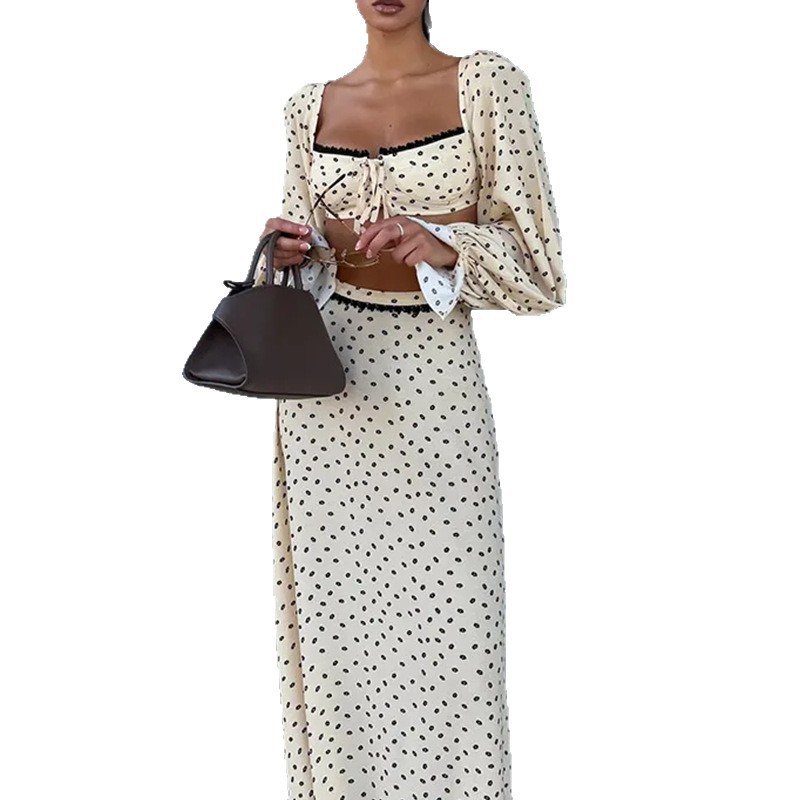 Women's Polka Dot Long Skirt Two-Piece Set