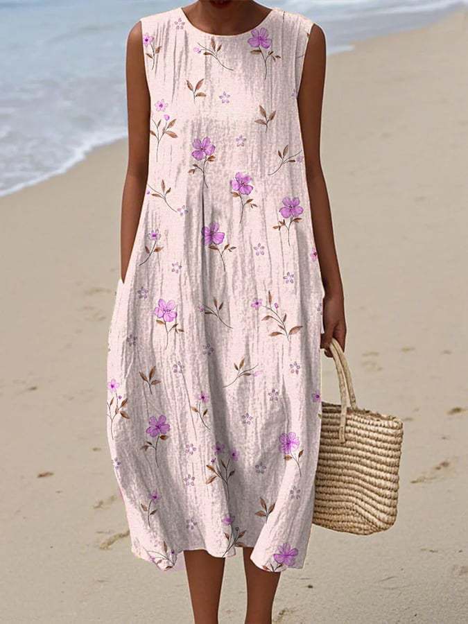 Women's Vintage Patterned Sleeveless Midi Dress