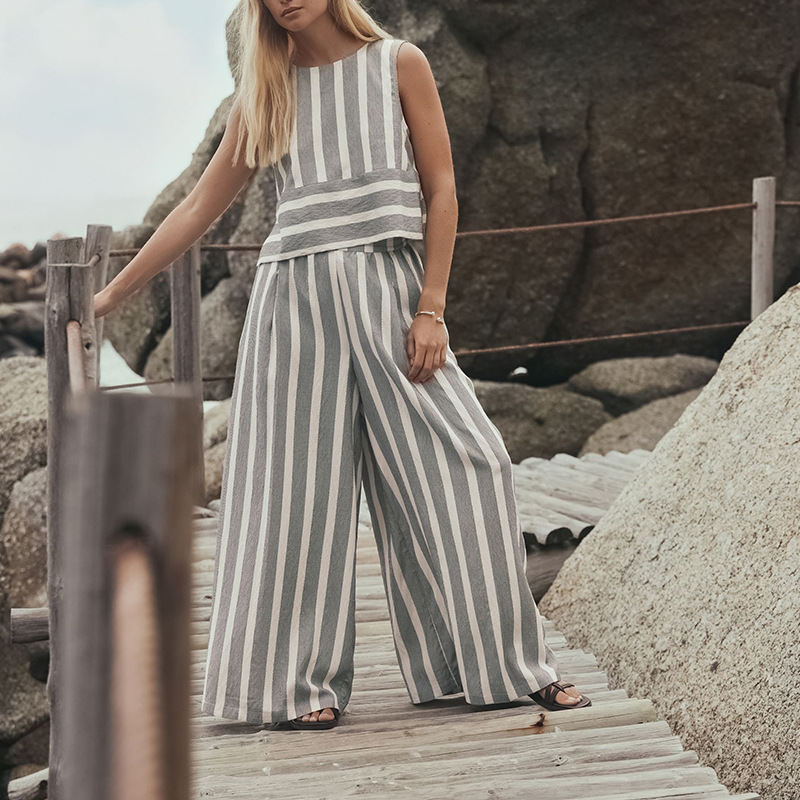 Women's Casual Wide-Leg Pants and Long-Sleeve Crewneck Top Two-Piece Set