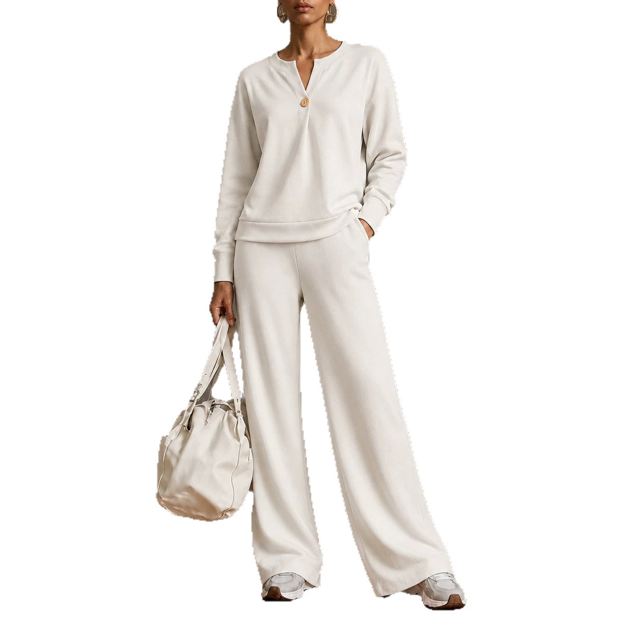 Women's Two-Piece Sweatshirt & Drawstring Wide-Leg Pants Set