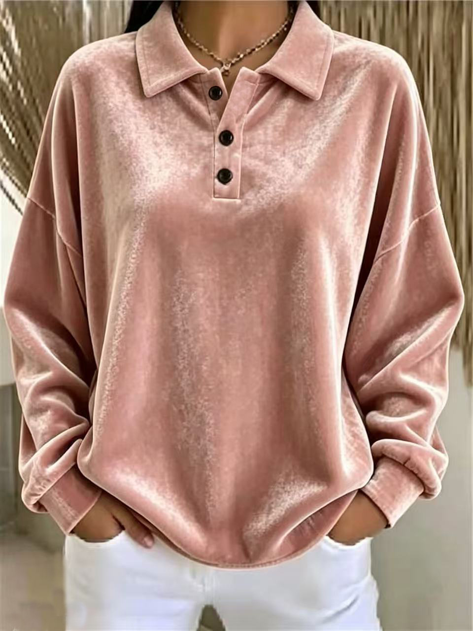 Women's Long-Sleeve Polo Collar Sweatshirt Top