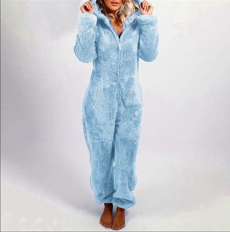 Women's Fleece-Lined Hooded Onesie Pajama Jumpsuit