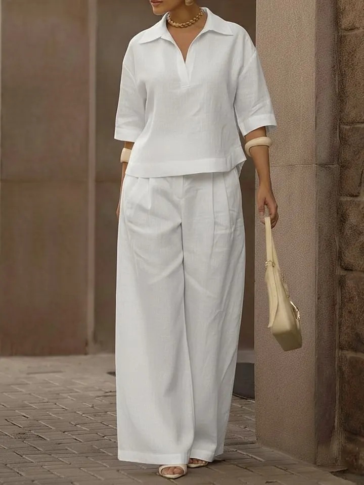 Women's Casual Loose Two-Piece Shirt Collar Set