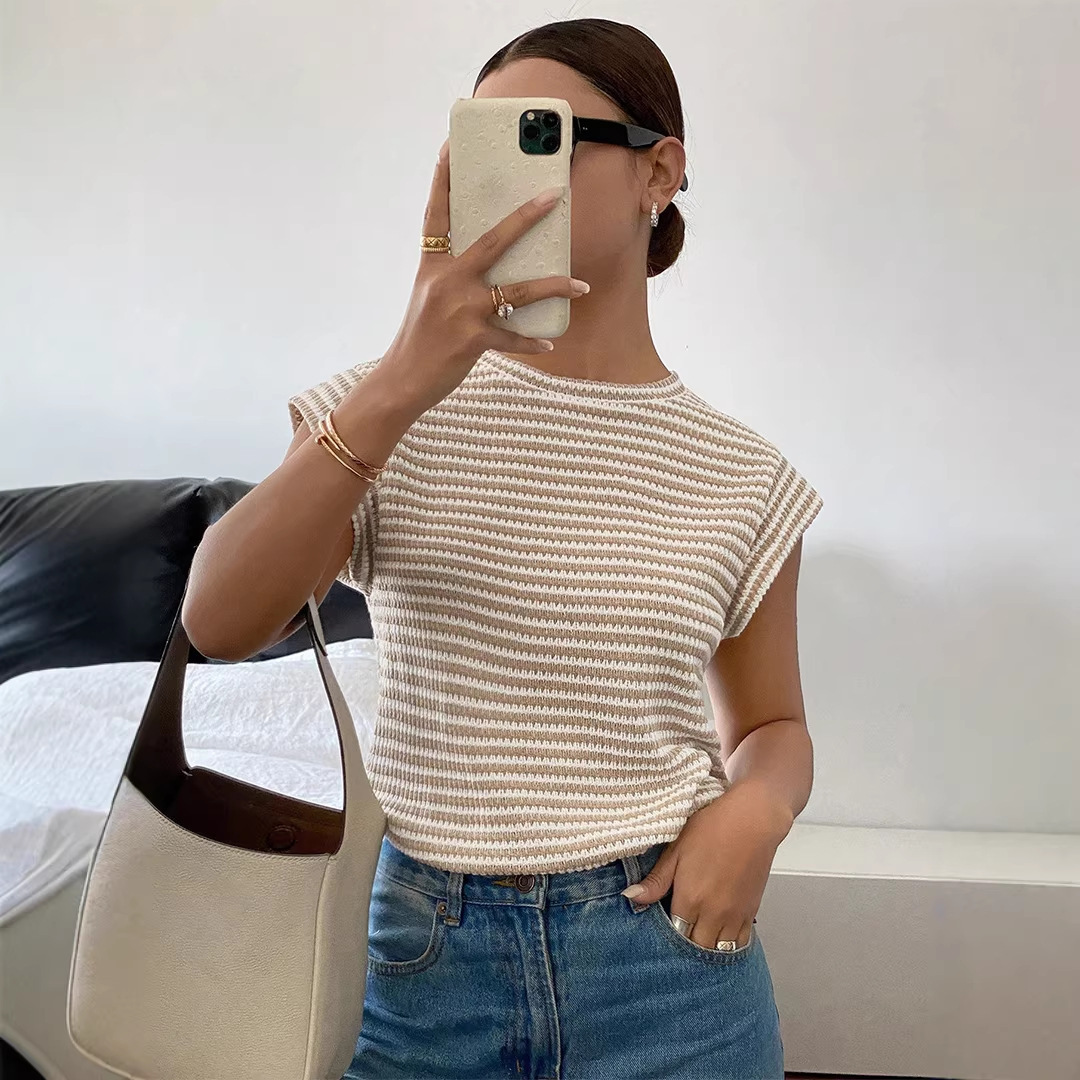 Retro Cable-Knit Short-Sleeve Crewneck Tee