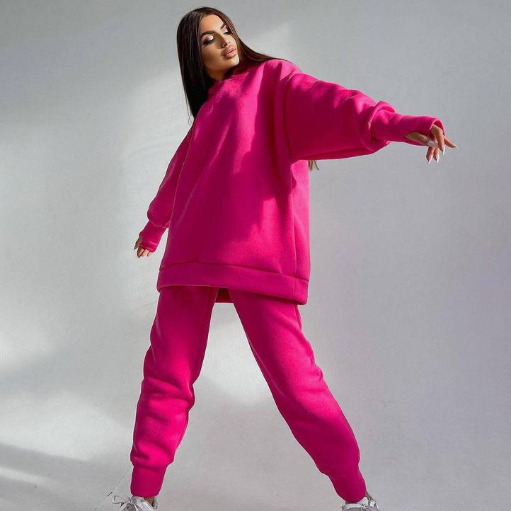 Women's Casual Two-Piece Sweatsuit Set Long Sleeve Solid Color
