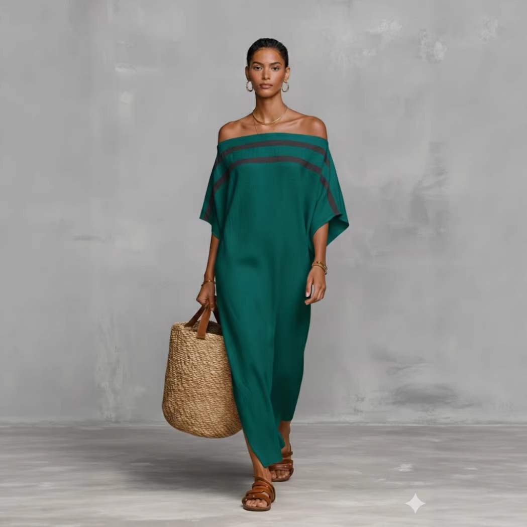 Off-Shoulder Maxi Dress with Batwing Sleeves