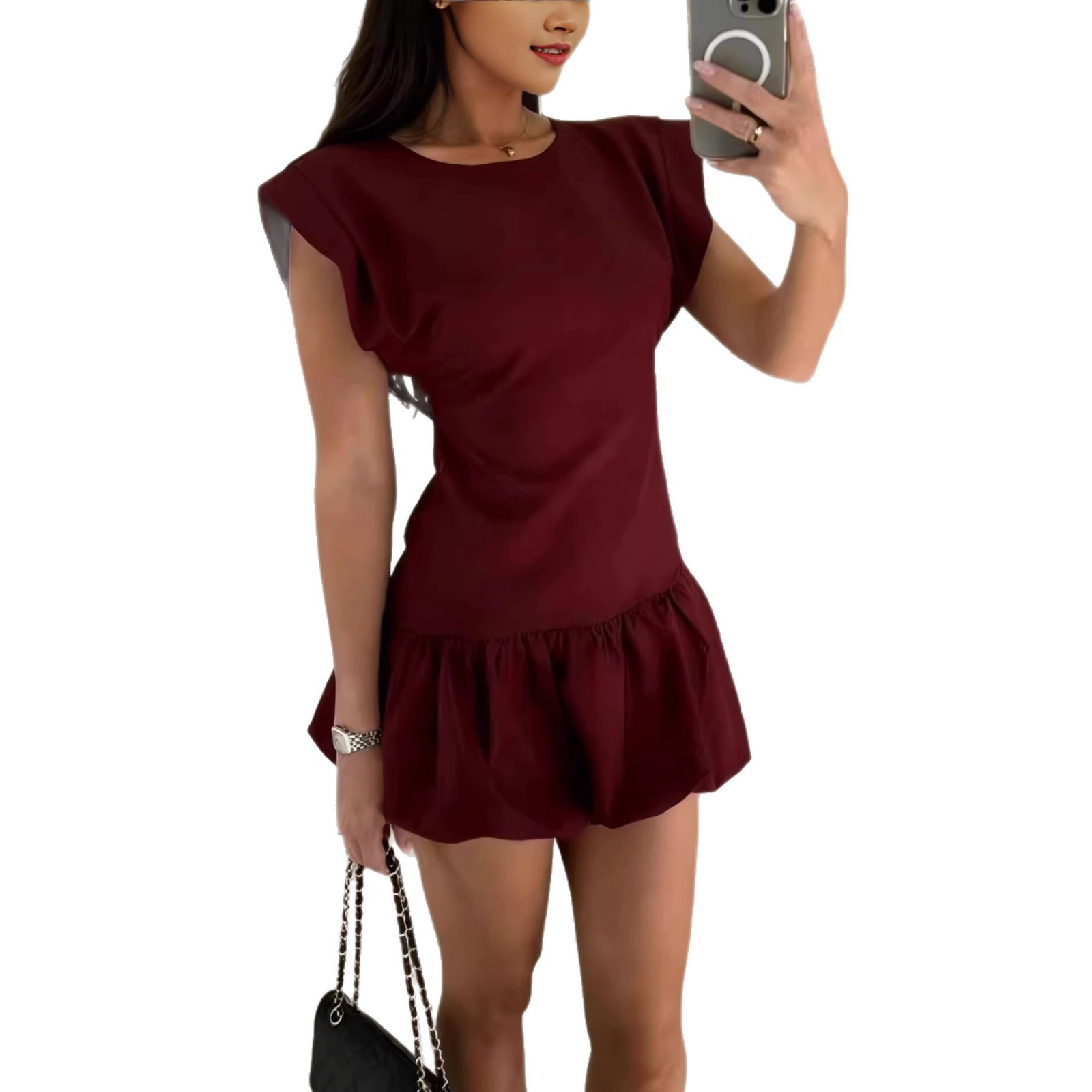 Women's Short Sleeve Ruffle Solid Color Dress