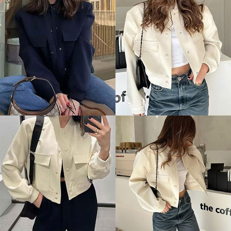 Women's Round Neck Single-Breasted Solid Color Long-Sleeve Jacket