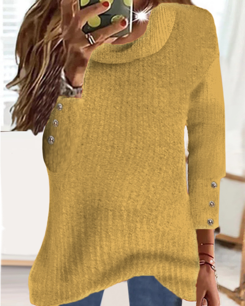 Women's High Neck Knit Sweatshirt Pullover
