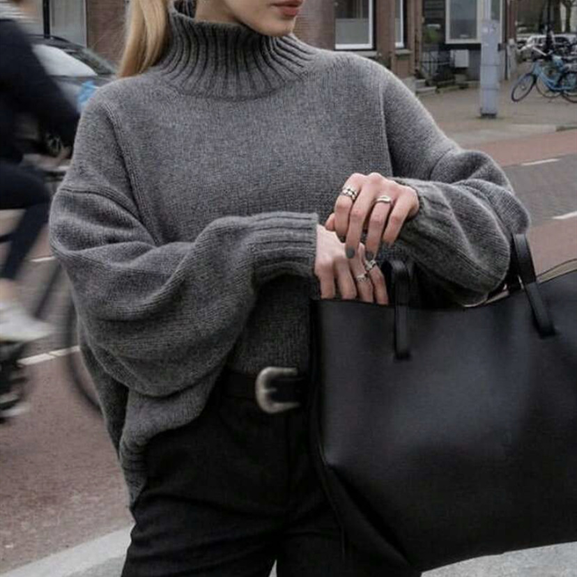 Women's Half-Turtleneck Sweater Loose Plus-Size Pullover Knit Top