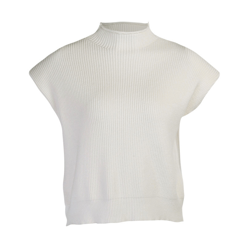 Women's High Neck Short Sleeve Knit Top Solid Color