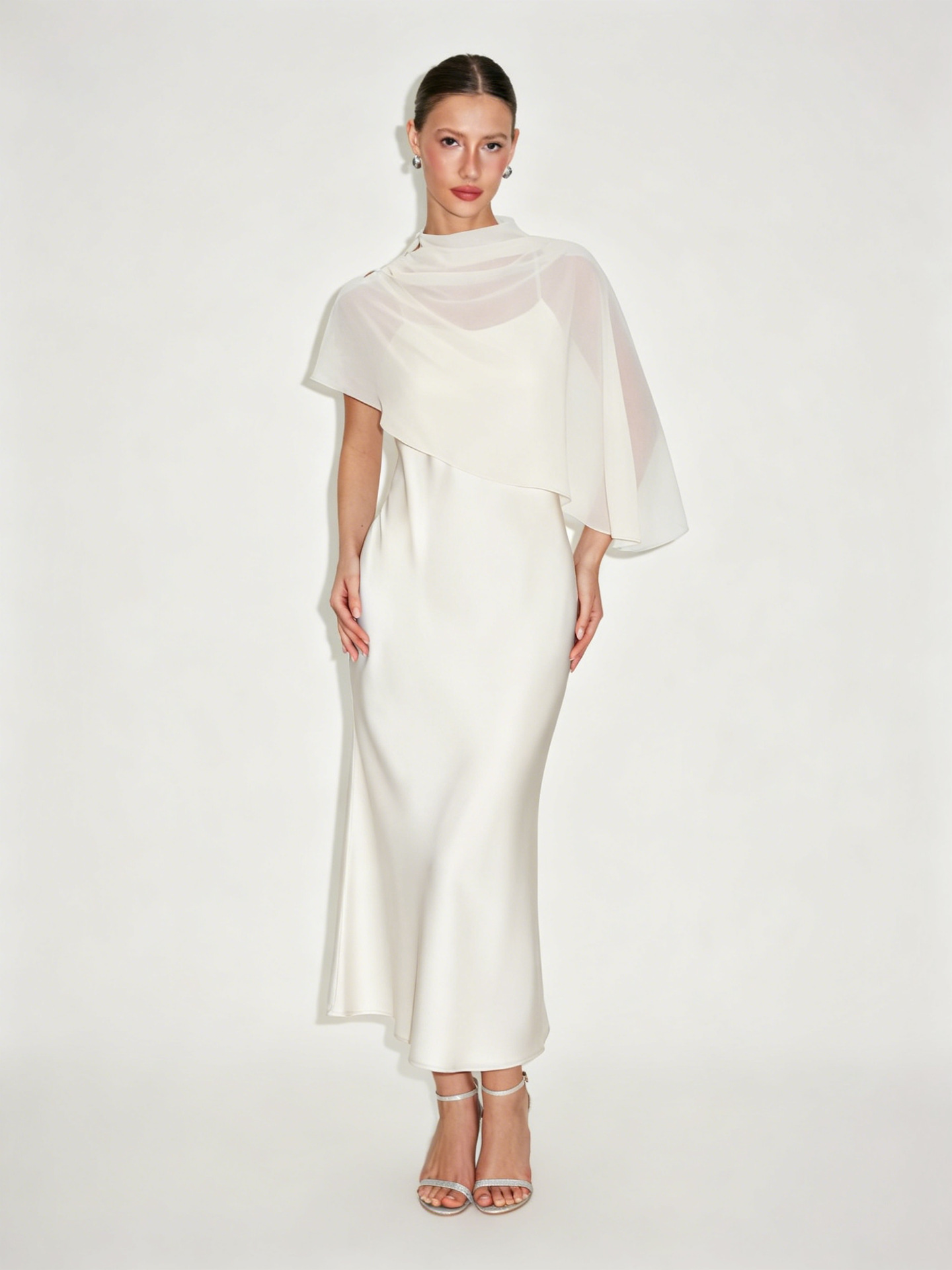 Light Luxury Cape-Style Chiffon Midi Dress Slimming Sleeveless