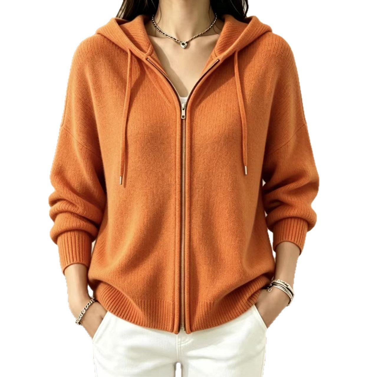 Women's Zip-Up Hooded Knit Cardigan Sweater
