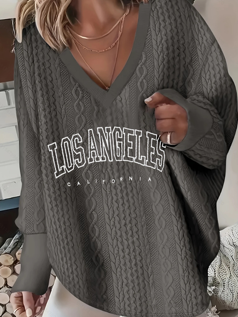 V-Neck Long-Sleeve Letter Embroidered Sweatshirt