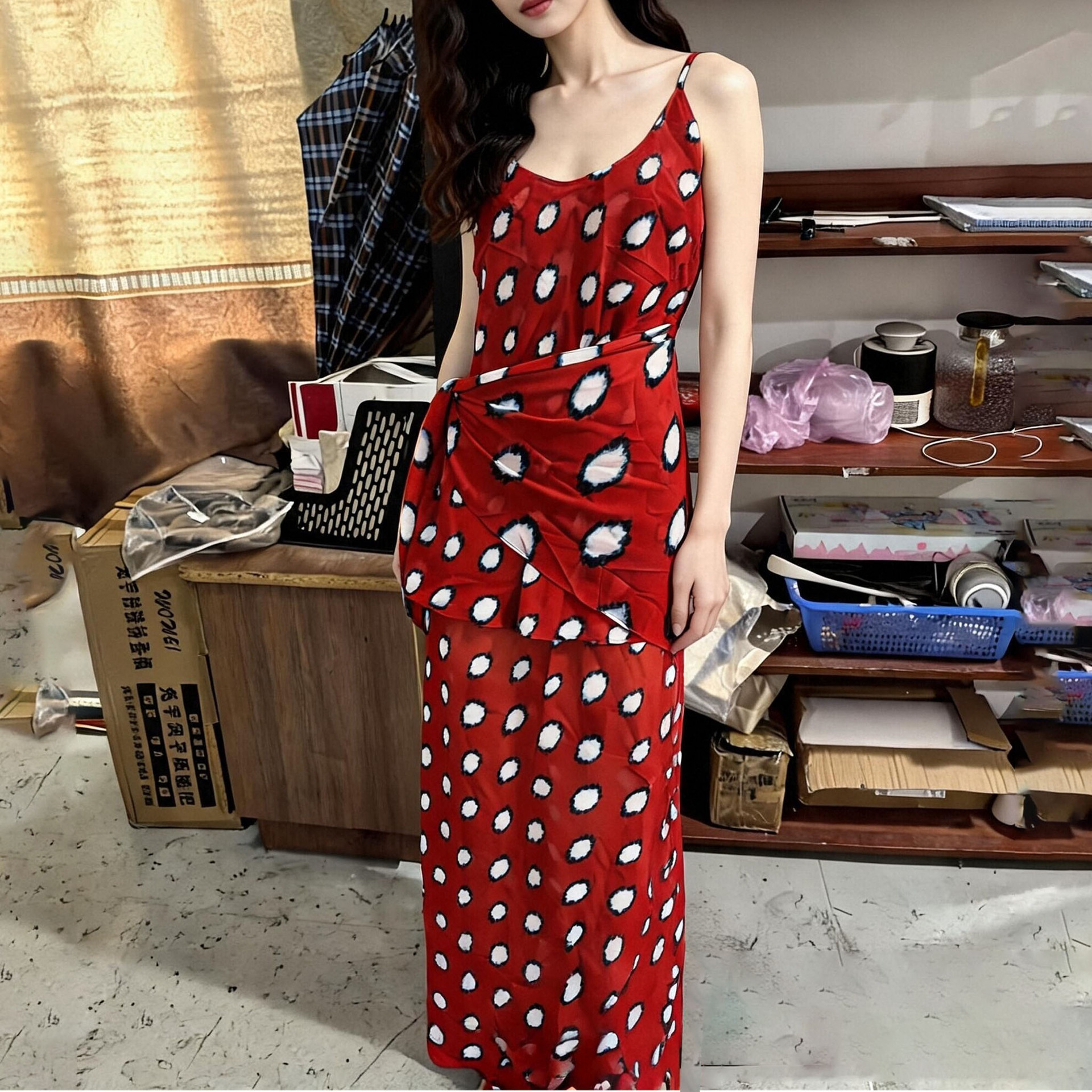 Women's Printed Sleeveless Pleated Maxi Dress