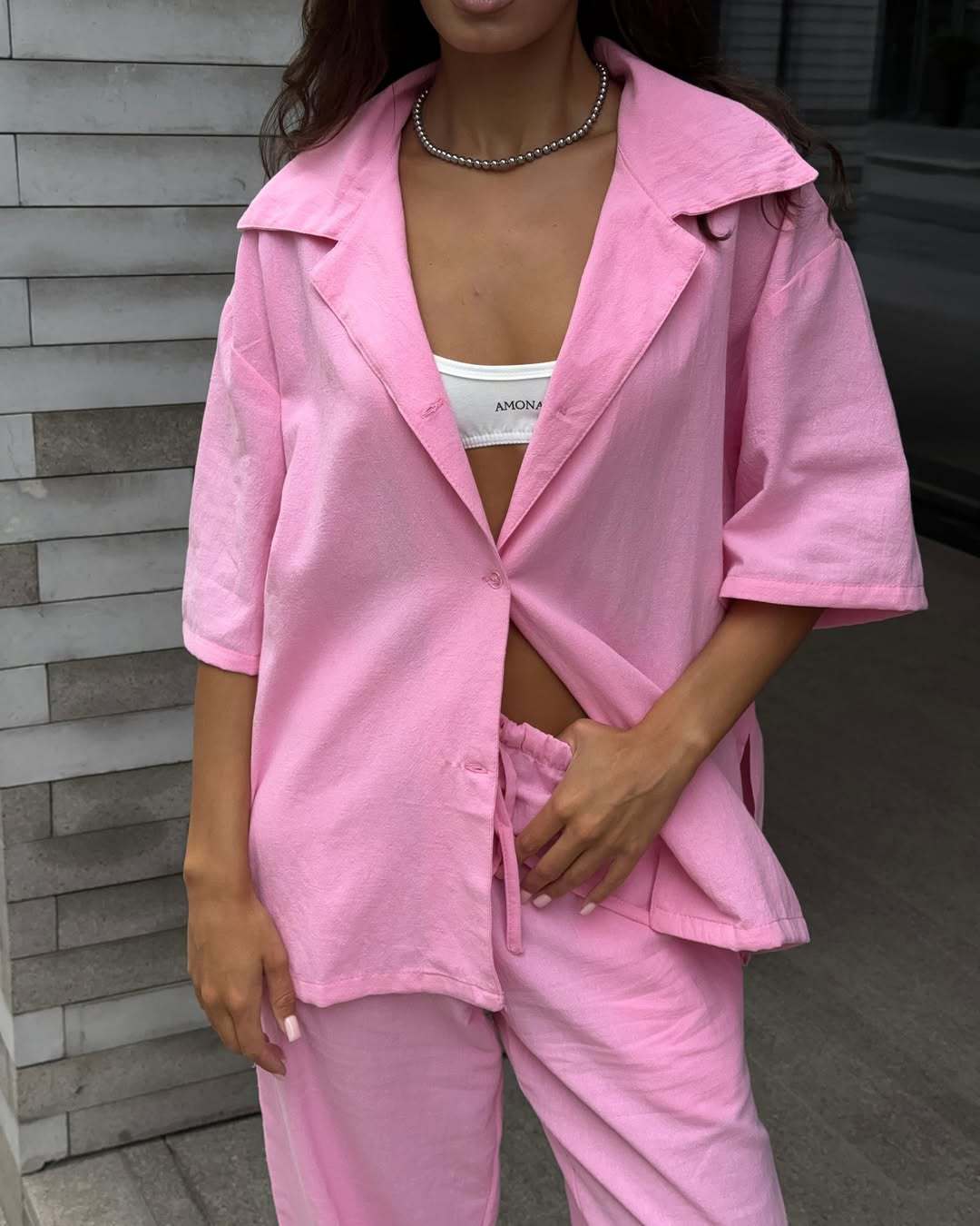 Women's Casual Two-Piece Set Solid Short-Sleeve Shirt & Elastic Waist Pants