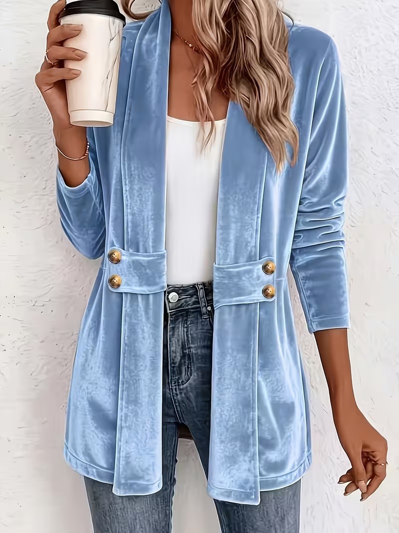 Women's Double-Breasted Velvet Cardigan Lazy Style Mid-Length Top
