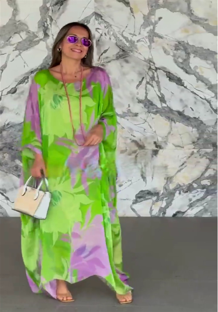 Floral Print Round Neck Long Sleeve A-Line Dress