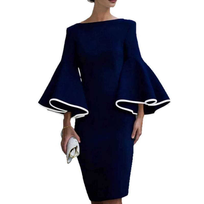 Color-Block Flare-Sleeve Bodycon Midi Dress