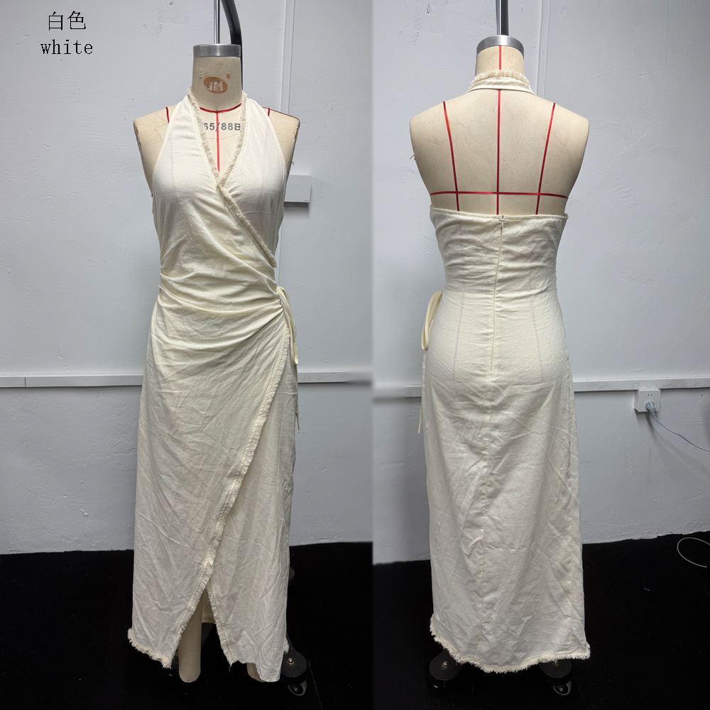 Women's Summer Deep V Halter Cross Bohemian Vacation Dress