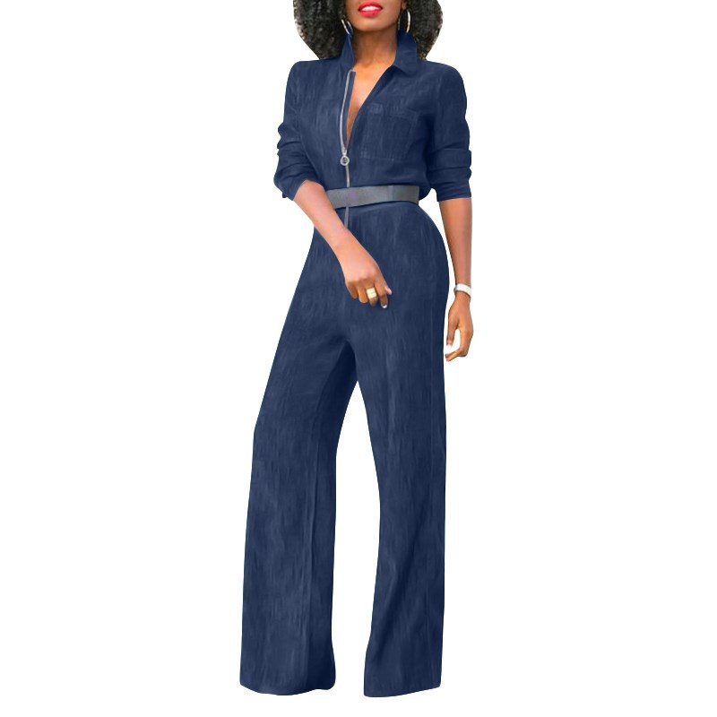 Plus Size Zip-Front Denim Jumpsuit for Women